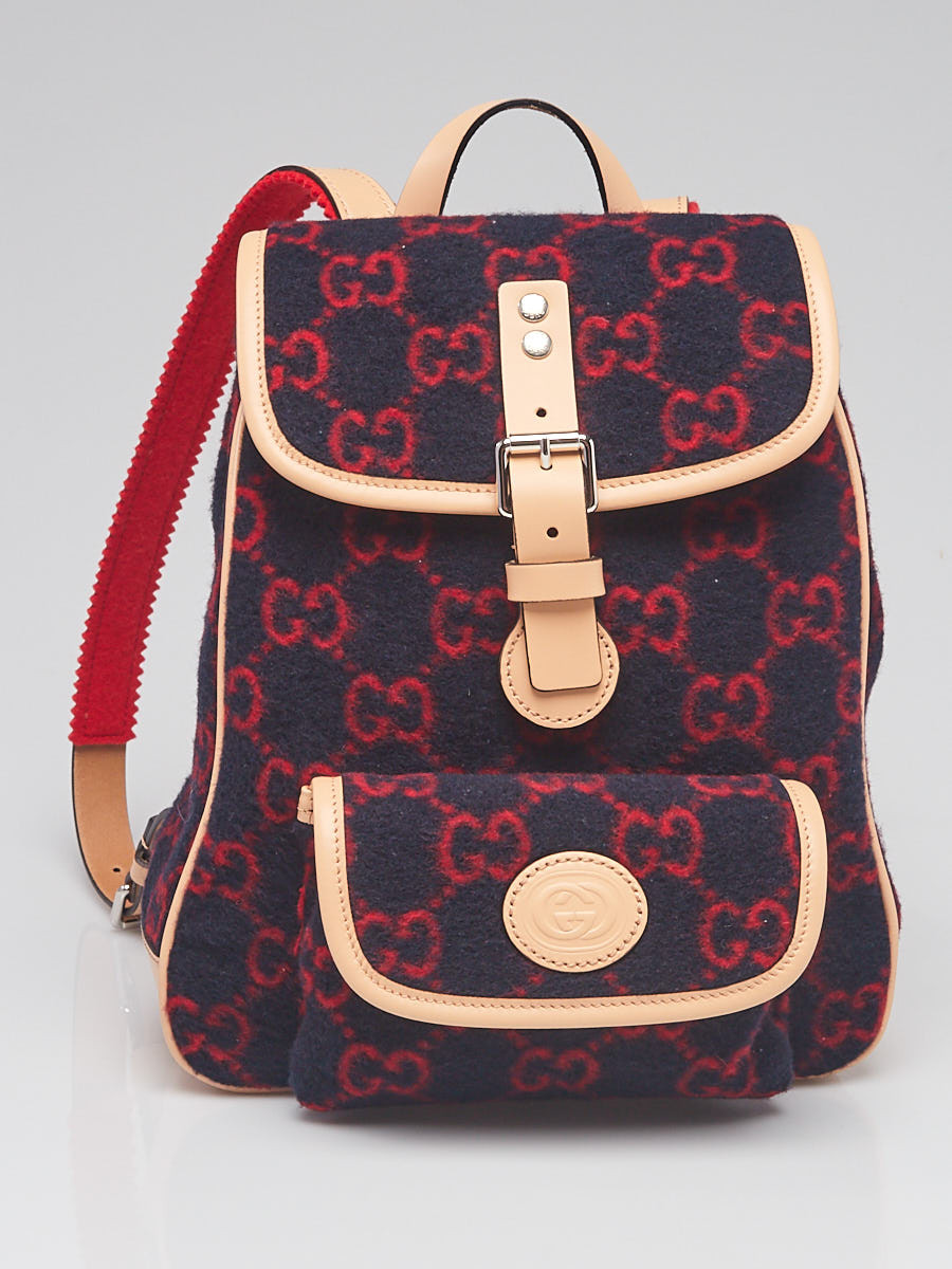 Gucci Blue Red GG Wool and Leather Children's Backpack Bag