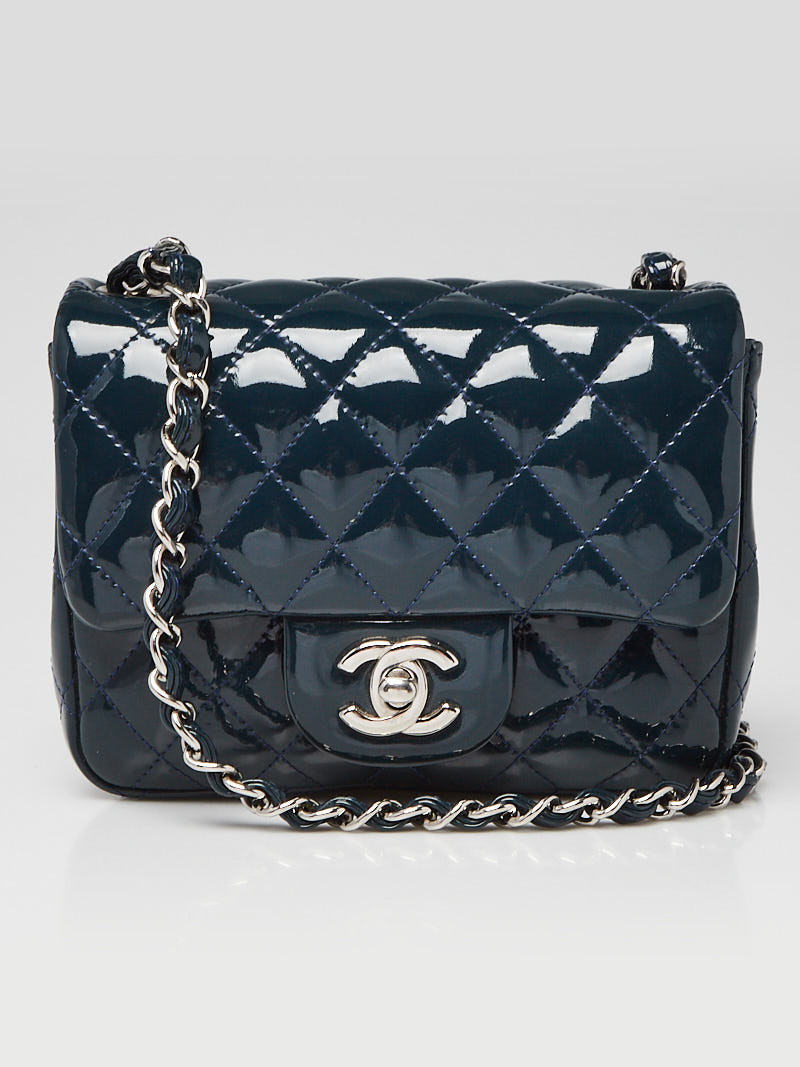Chanel Blue Quilted Patent Leather Classic Square Mini Flap Bag
