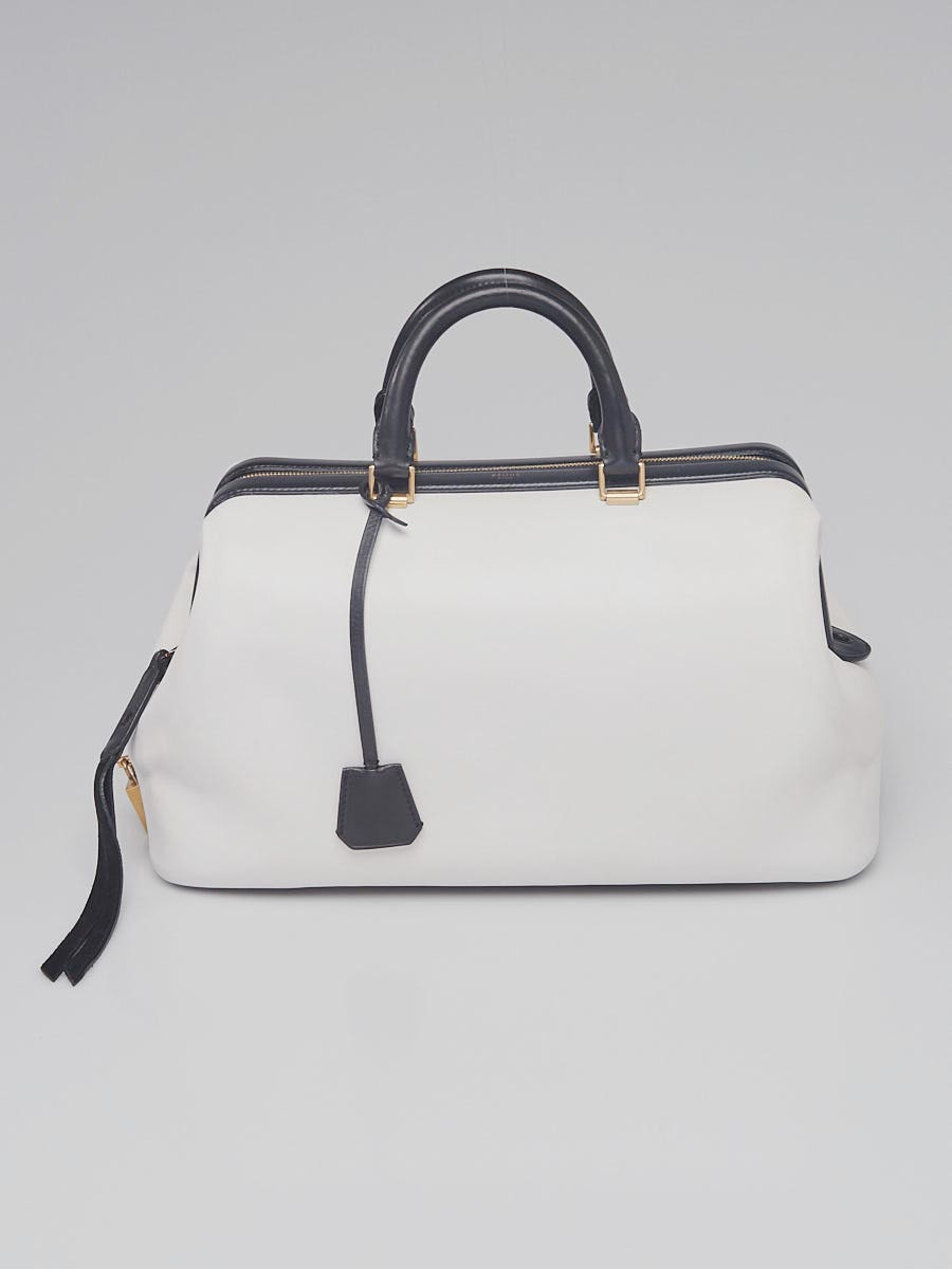 Celine White Black Calf Leather Small Frame Doctor Satchel Bag