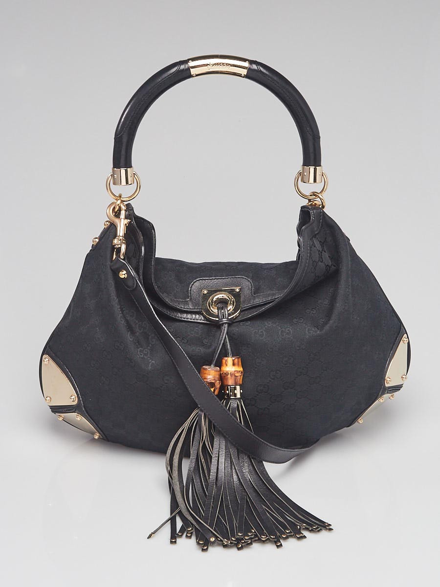 Gucci Black GG Supreme Canvas Large Babouska Indy Top Handle Bag