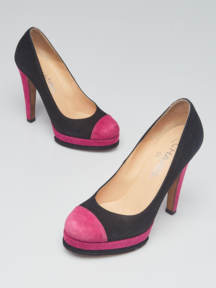 Chanel Purple Black Suede Cap Toe Classic Platform Pumps Size 5.5 36