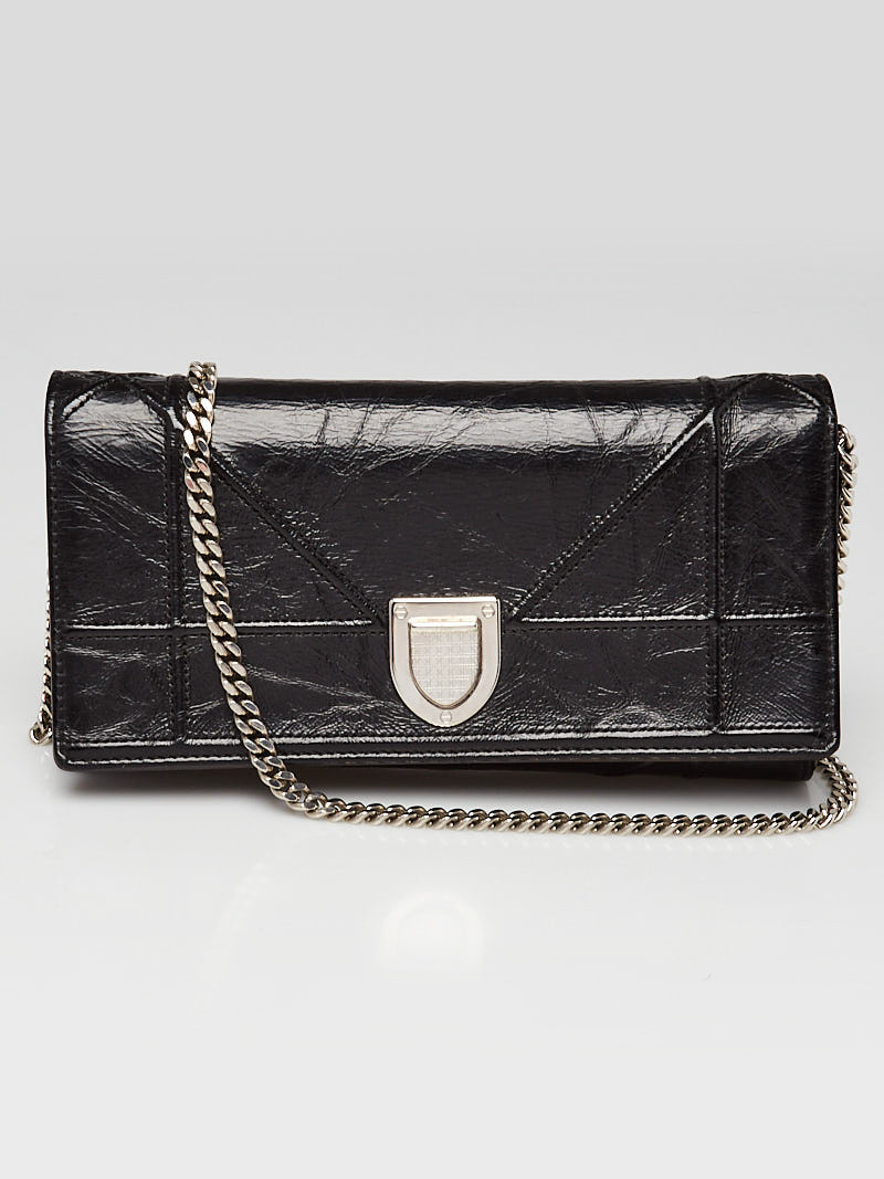 Christian Dior Black Crackle Leather Diorama Croisiere Wallet on Chain Clutch Bag