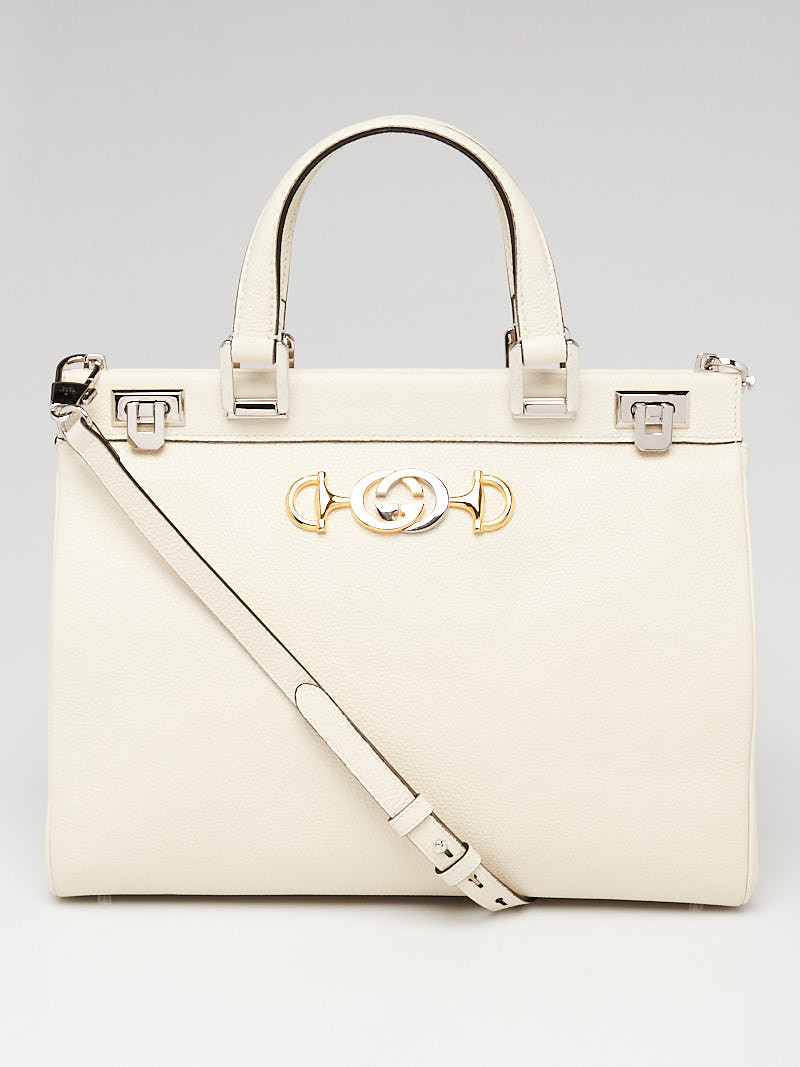 Gucci White Grainy Leather Zumi Medium Tote Bag