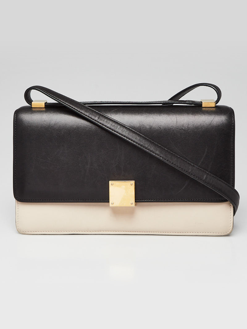 Celine Black Beige Leather Flap Small Case Shoulder Bag