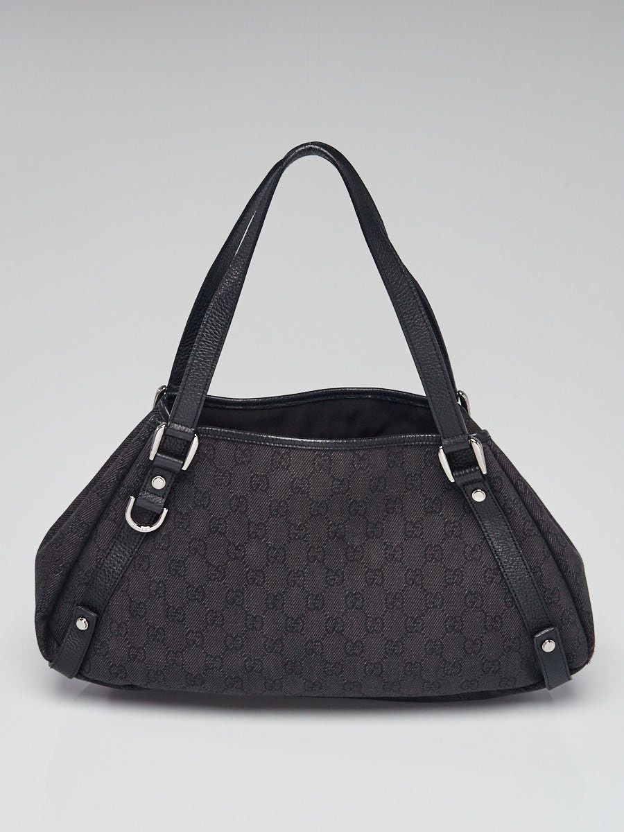 Gucci Black Grey GG Canvas Medium Abbey Tote Bag