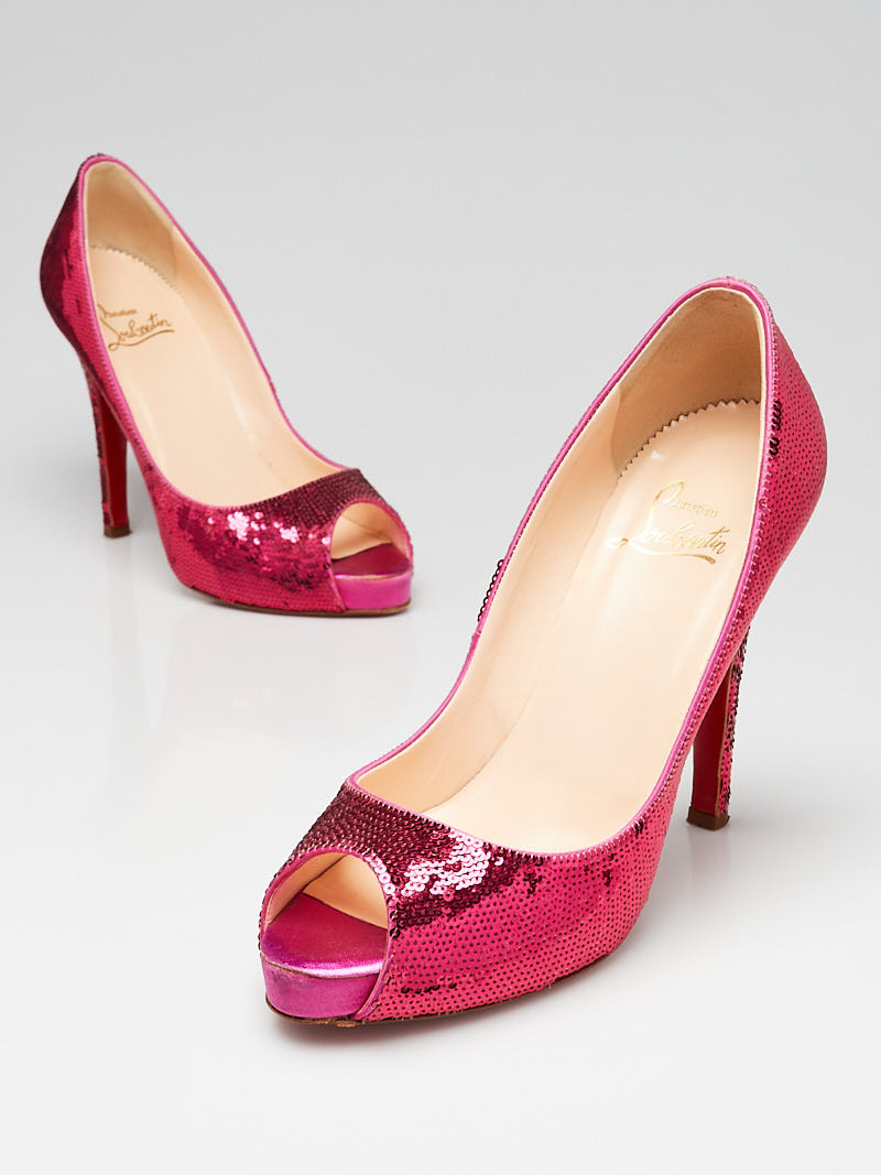 Christian Louboutin Pink Sequin Paillette Very Prive 120 Pumps Size 8.5 39