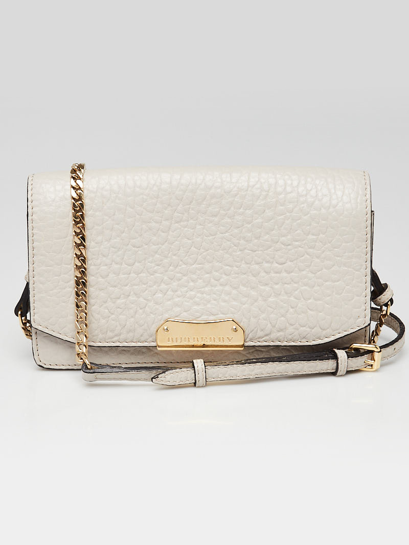 Burberry Stone White Grained Leather Madison Wallet on Chain Bag