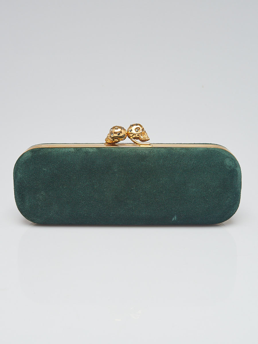 Alexander McQueen Green Suede Double Skull Box Clutch Bag
