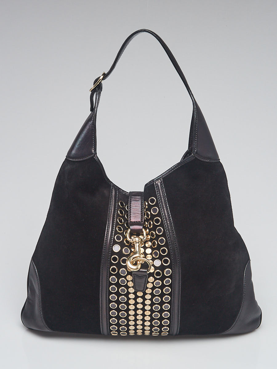 Gucci Black Suede Jackie O Bouvier Studded Shoulder Bag