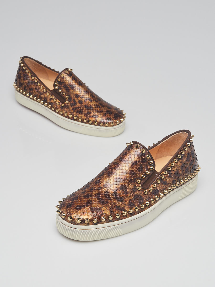Christian Louboutin Bronze Python Pik Boat Slip-On Sneakers Size 7.5 38