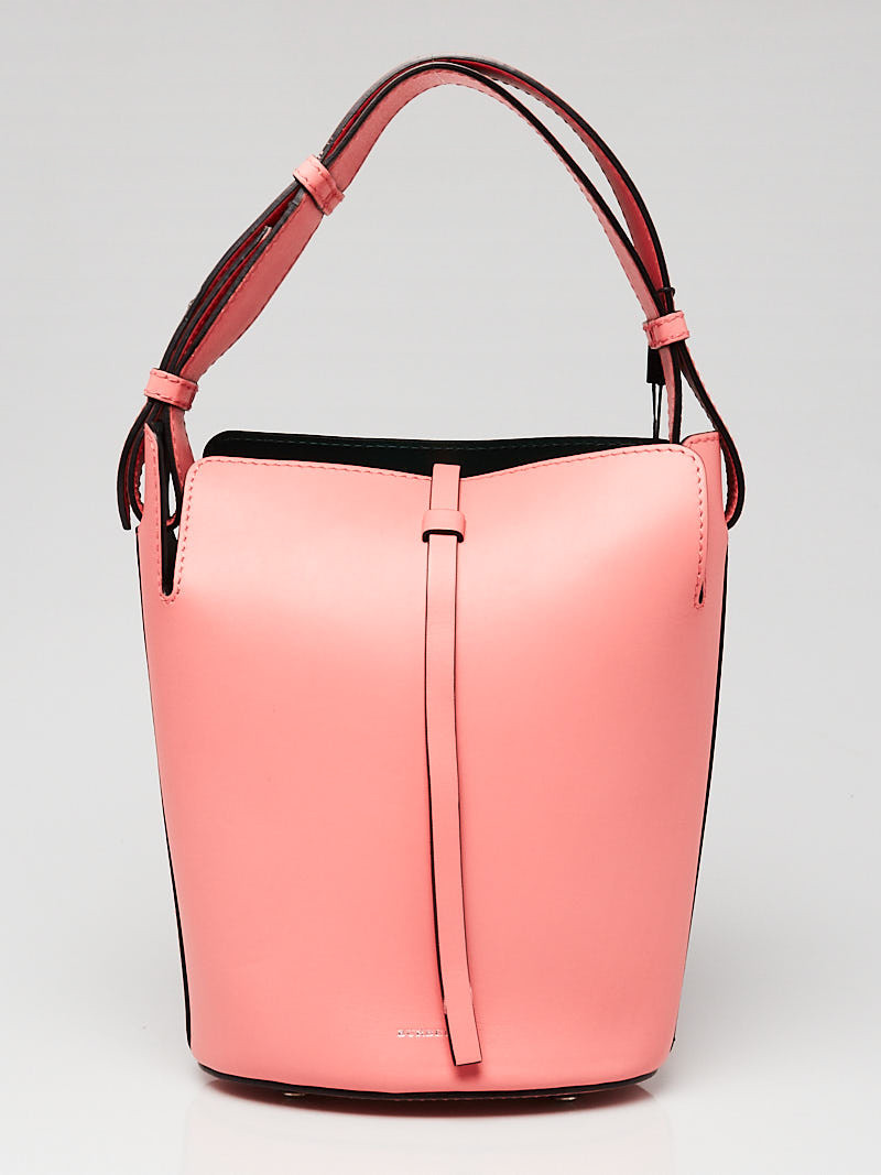 Burberry Bright Coral Pink Smooth Leather Small Bucket Bag