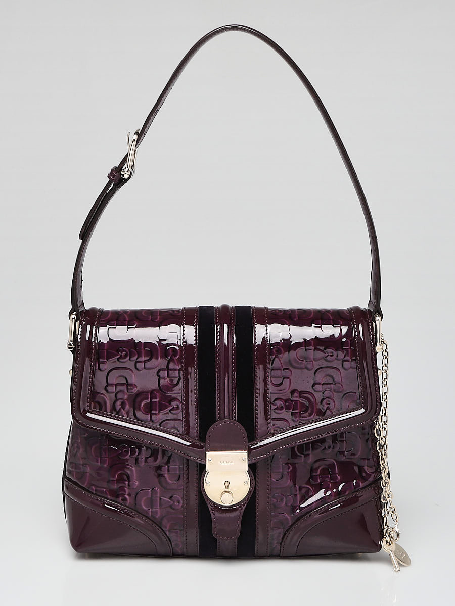 Gucci Purple Horsebit Embossed Patent Leather Treasure Flap Bag