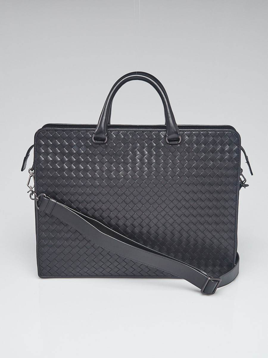 Bottega Veneta Black Intrecciato Woven Nappa Leather Briefcase Messenger Bag