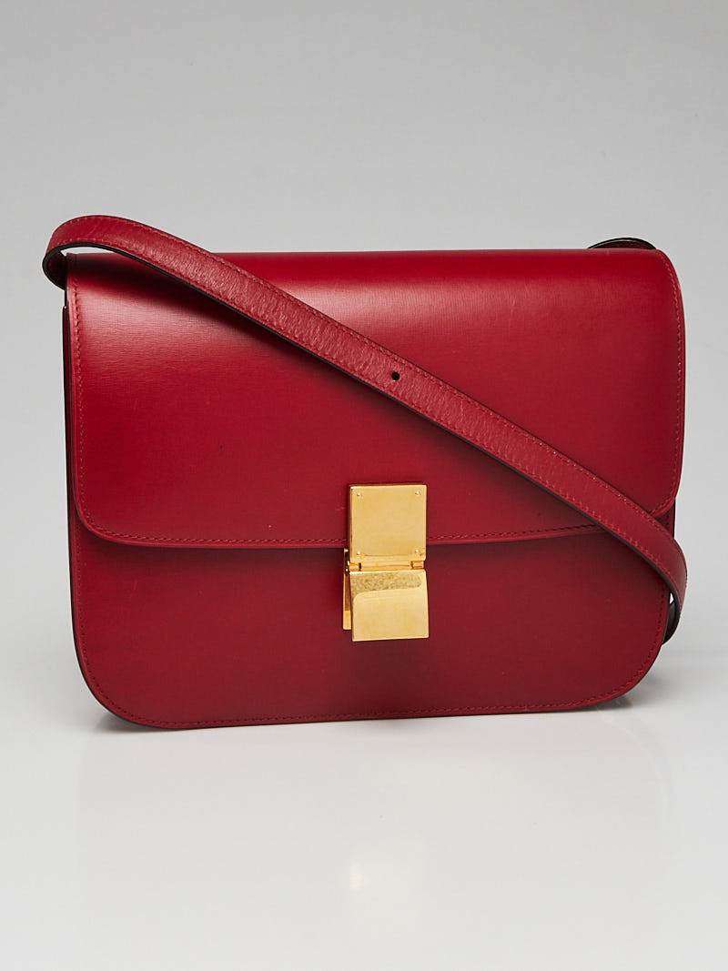 Celine Red Smooth Calfskin Leather Medium Classic Box Flap Bag