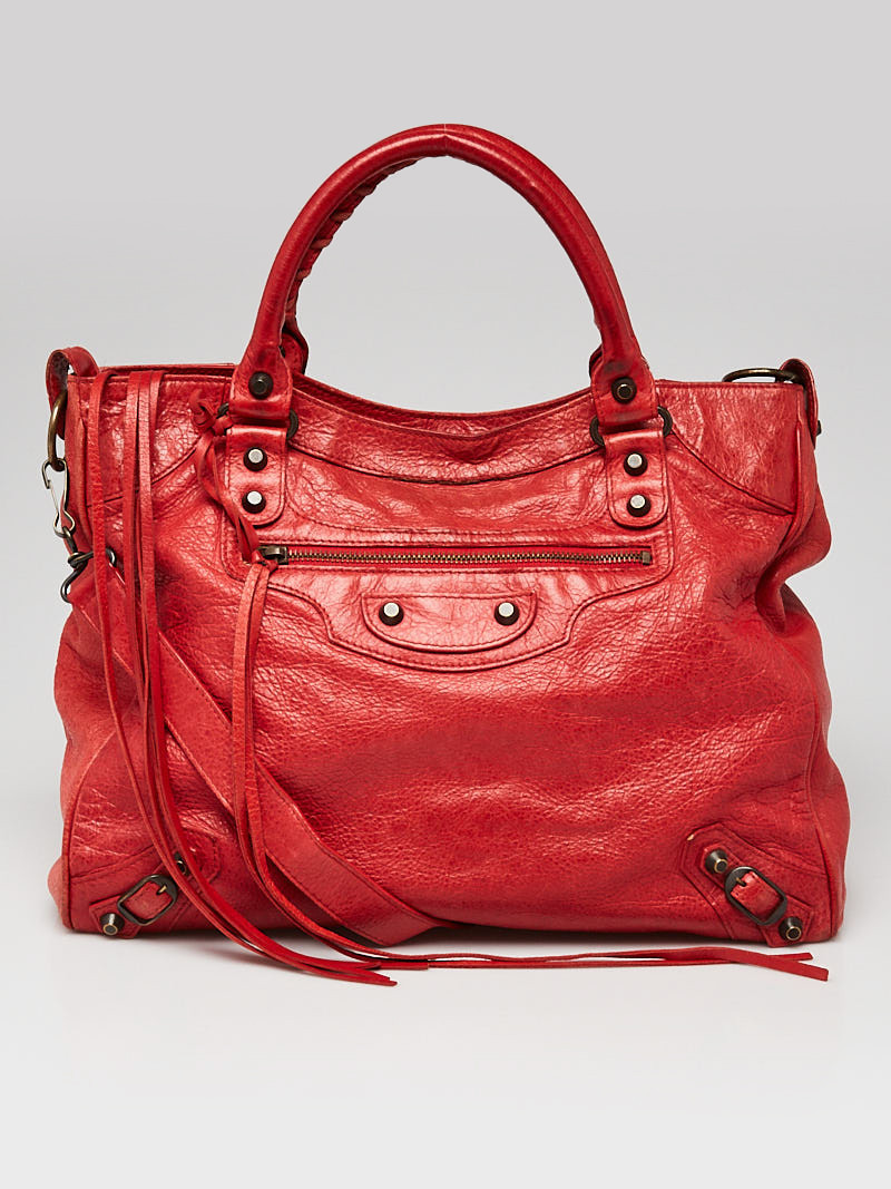 Balenciaga Coquelicot Lambskin Leather Motorcycle Velo Bag