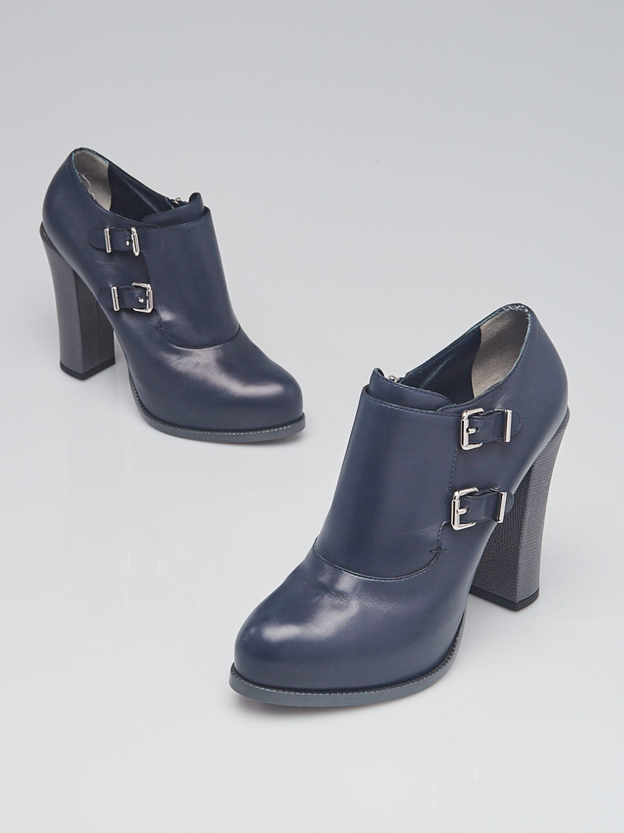 Fendi Blue Leather Buckle Booties Size 9.5 40