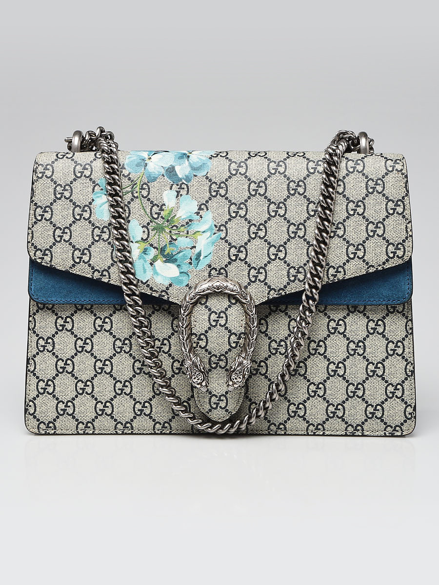 Gucci Beige Blue GG Supreme Blooms Coated Canvas Medium Dionysus Shoulder Bag