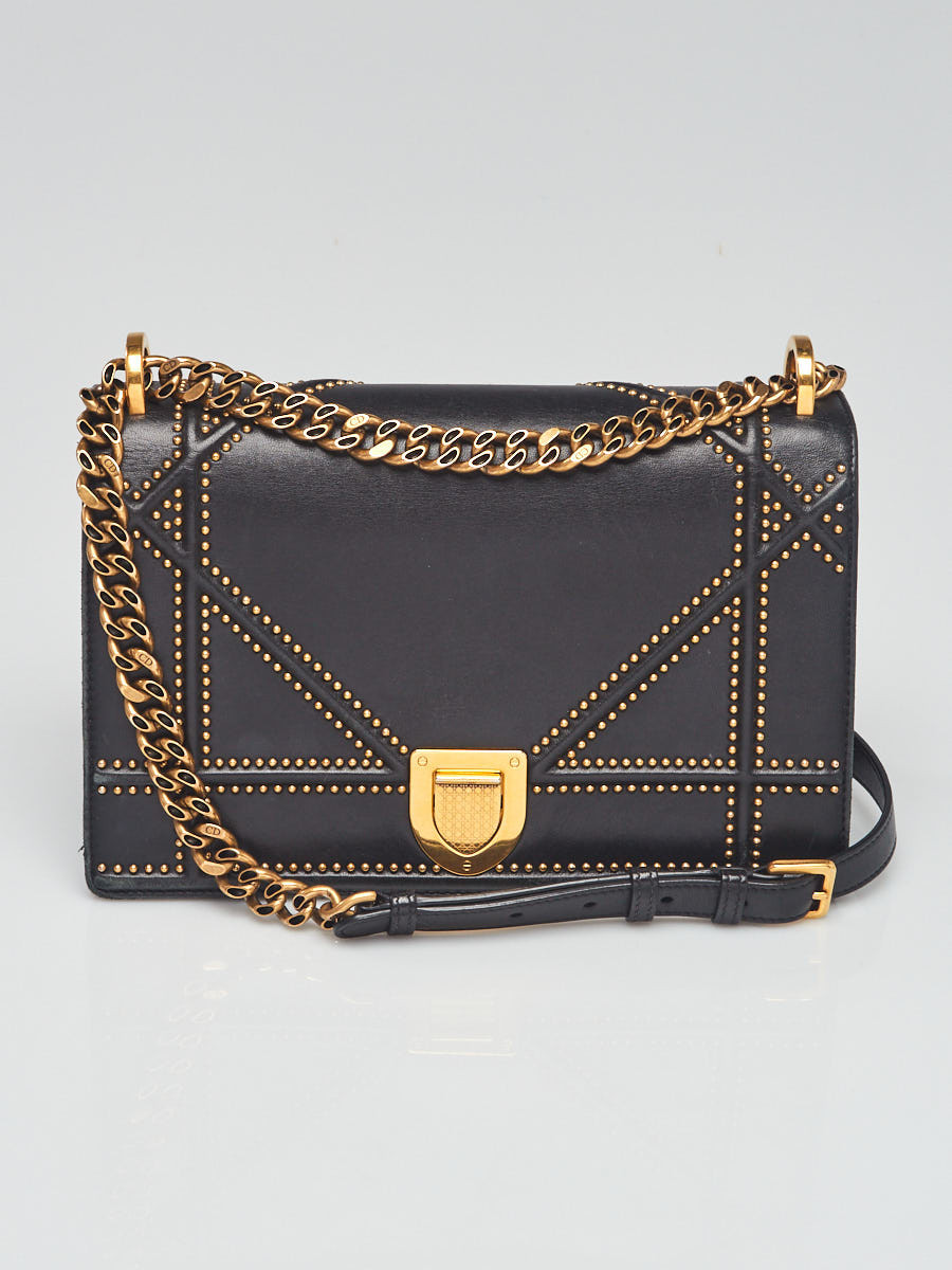 Christian Dior Black Studded Leather Diorama Medium Flap Bag