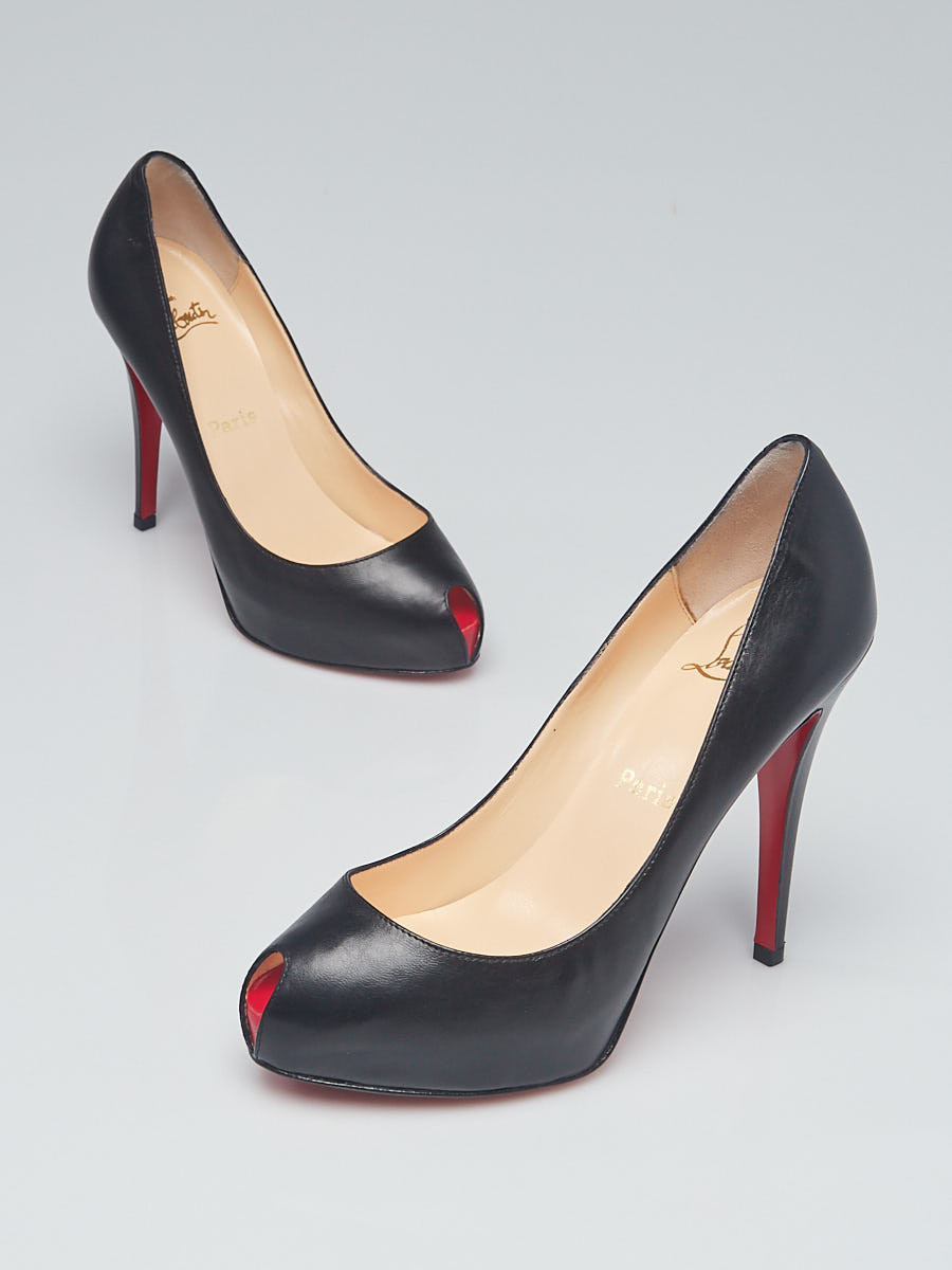 Christian Louboutin Black Leather Mini Bout Zep Peep Toe Pumps Size 7 37.5