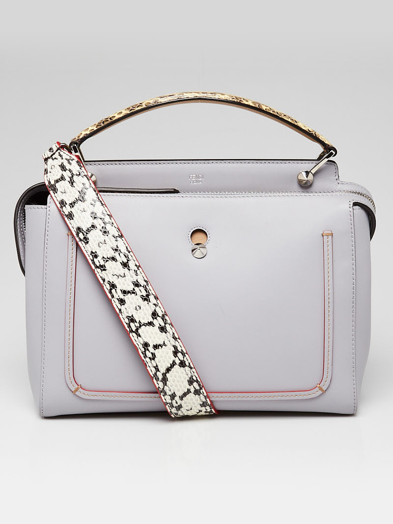 Fendi Light Blue Smooth Calfskin Leather and Python Dotcom Satchel Bag 8BN293