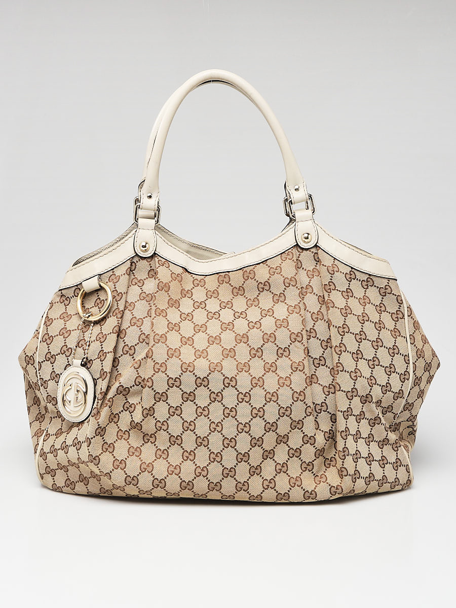 Gucci Beige White GG Canvas Large Sukey Tote Bag