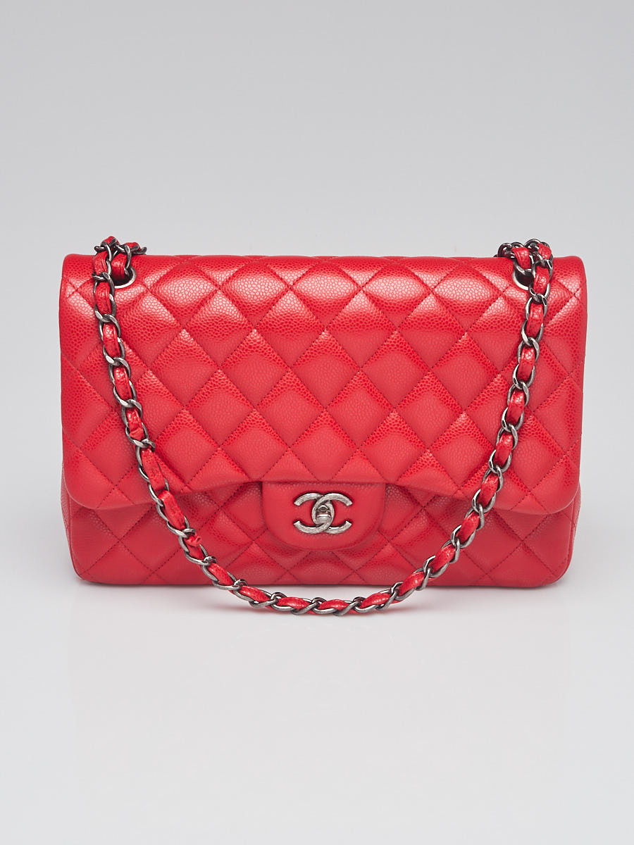 Chanel Red Quilted Caviar Leather Classic Jumbo Double Flap Bag