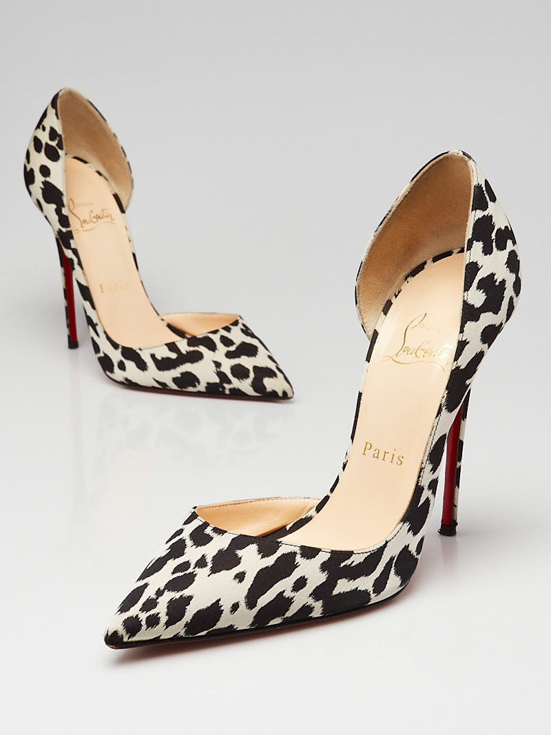 Christian Louboutin Black White Tissue Leopardino Print Fabric Iriza 120 Pumps Size 6.5 37