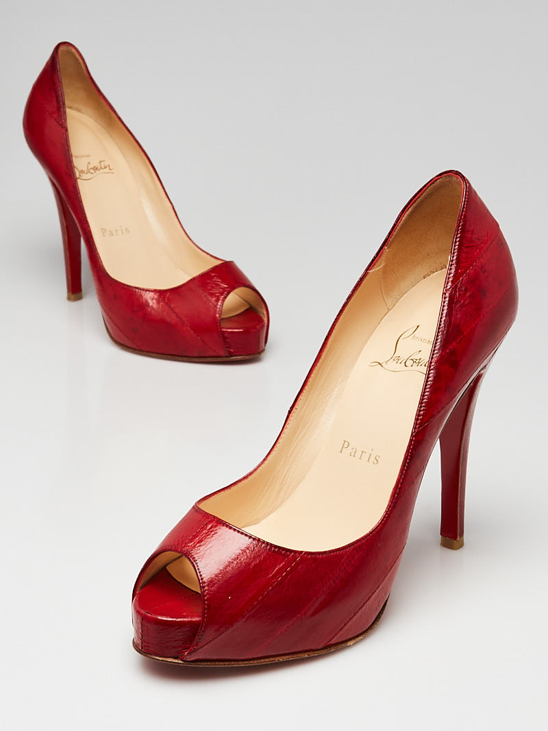 Christian Louboutin Red Eel Skin Very Prive Peep Toe 120 Pumps Size 6 36.5
