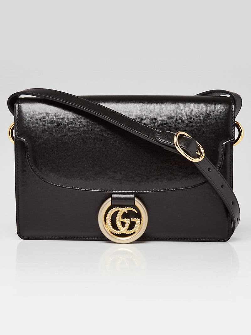 Gucci Black Grained Leather GG Ring Shoulder Bag