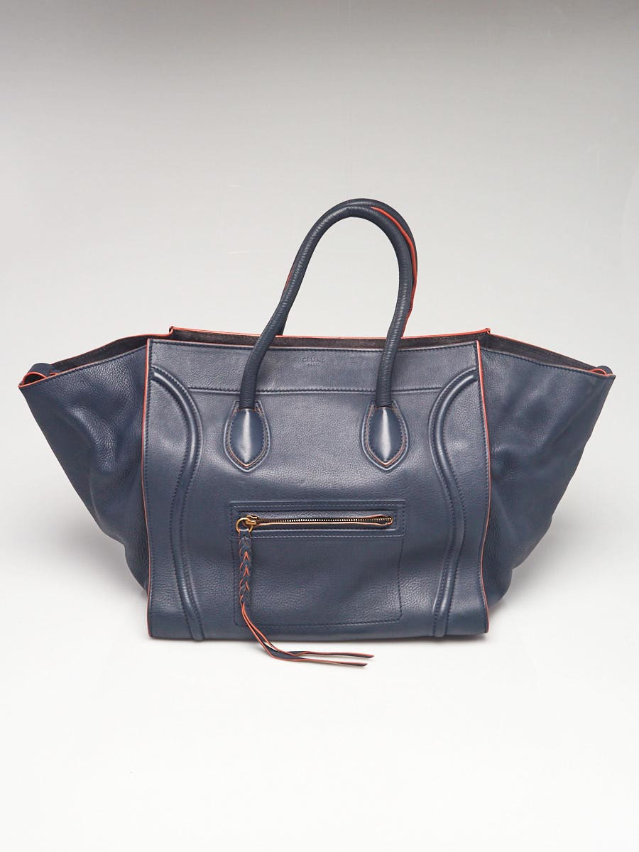Celine Navy Blue Orange Leather Phantom Luggage Tote Bag