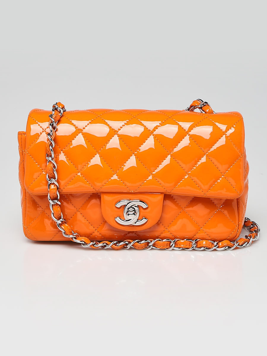 Chanel Orange Quilted Patent Leather Classic Rectangular Mini Flap Bag