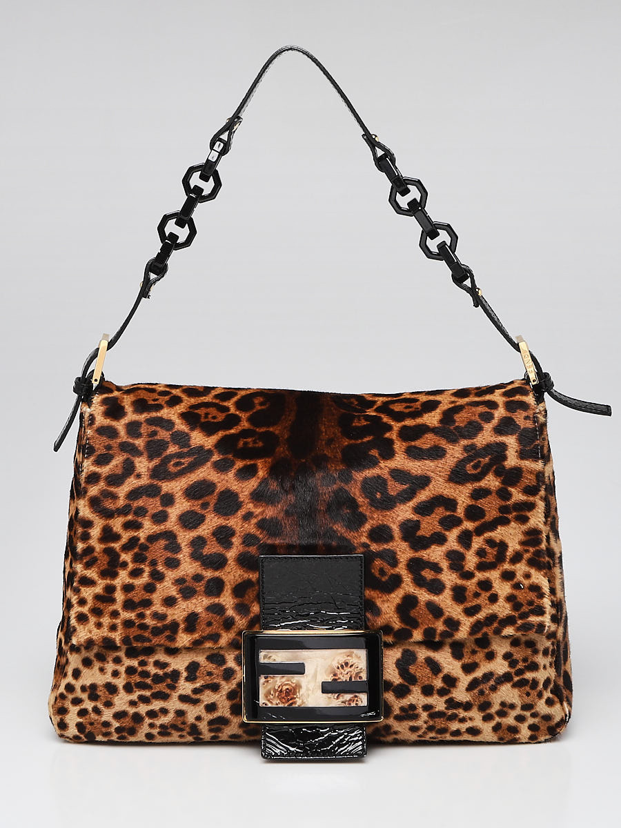 Fendi Leopard Print Pony Hair Leather Mama Forever Large Flap Shoulder Bag 8BR638