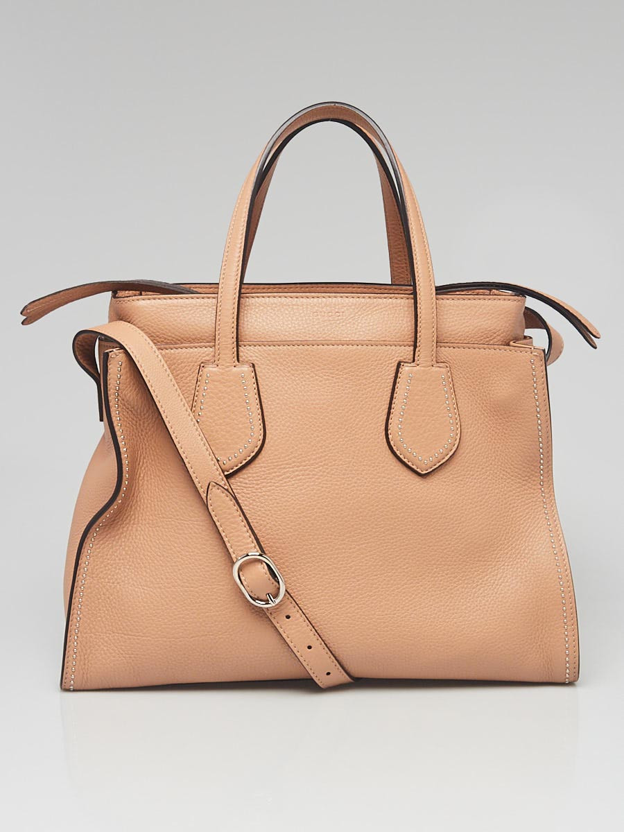 Gucci Beige Pebbled Leather Ramble Studded Layered Tote Bag