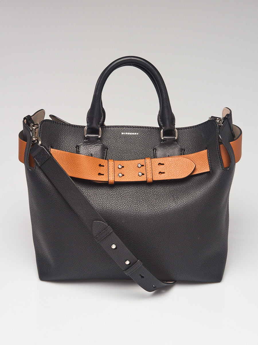 Burberry Black Brown Grey Pebbled Leather Medium Belt Bag