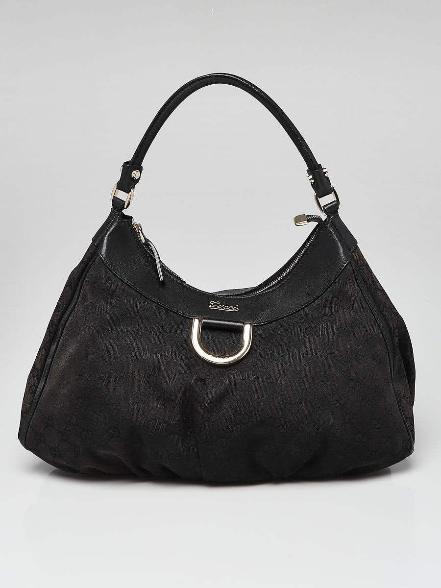 Gucci Black GG Canvas Large D-Ring Hobo Bag