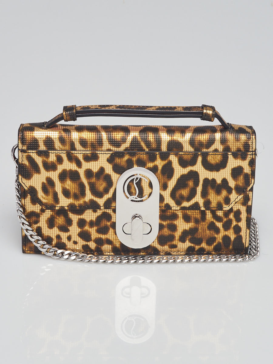 Christian Louboutin Leopard Print Calfskin Leather Elisa Top Handle Baguette Crossbody Bag