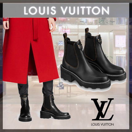 Louis Vuitton 2020 21AW Open Toe Rubber Sole Casual Style Plain Leather Block Heels 1A8941 