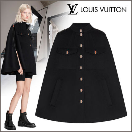 Louis Vuitton 2020 21AW Black And Ochre Monogram Cape Coat In Wool And Silk 1A825T 