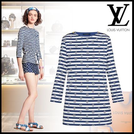 Louis Vuitton MONOGRAM 2020 SS Crew Neck Stripes Monogram Street Style Cropped Cotton Long 1A7SRH 1A7SRG 1A7SRF 1A7SRE 1A7SRD 1A7SRC 1A7SRB 