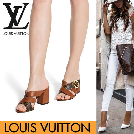 Louis Vuitton MONOGRAM Monogram Casual Style Blended Fabrics Leather Block Heels 