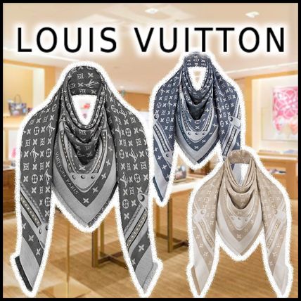 Louis Vuitton 2020 21AW 2020 21 AW STUDDY DENIM MONOGRAM SHAWL noir beige blue knit M73698 M73699 M76341 