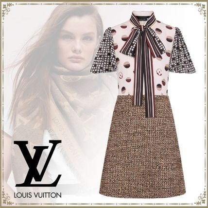 Louis Vuitton 2020 21AW Monogram A line Wool Silk Nylon Short Sleeves Elegant Style 