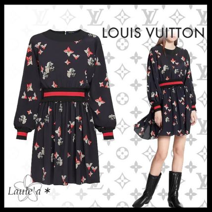 Louis Vuitton 2020 21AW Flower Patterns Silk Long Sleeves Party Style Elegant Style 1A83PJ 