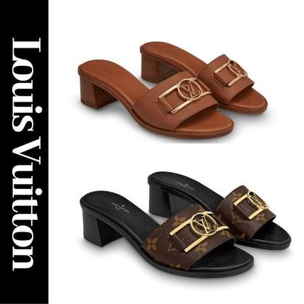 Louis Vuitton Monogram Open Toe Casual Style Leather Elegant Style Mules 