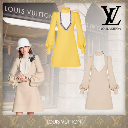Louis Vuitton Wool Silk Long Sleeves Medium Dresses 1A7TJ51A7TJ61A7TJ7 1A7TIX1A7TIY1A7TIZ1A7TJ0 