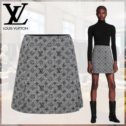 Louis Vuitton Short Monogram Wool Silk Mini Skirts 
