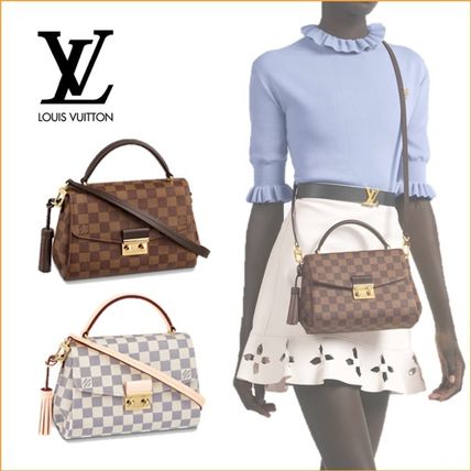 Louis Vuitton DAMIER Monogram Tassel 2WAY Bi color Plain Leather Elegant Style N41581 N53000 