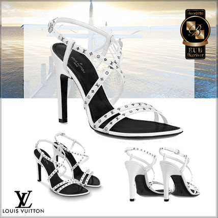 Louis Vuitton 2020 SS Monogram Open Toe Leather Pin Heels Logo Heeled Sandals 
