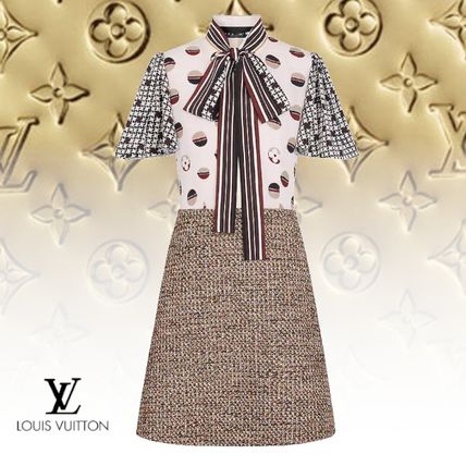 Louis Vuitton Two Fabric A Line Dress In Camel Natte Tweed 1A840E 