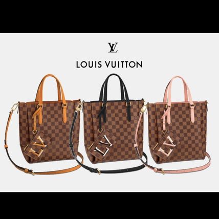 Louis Vuitton DAMIER Casual Style Canvas Plain Leather Crossbody Logo Totes 
